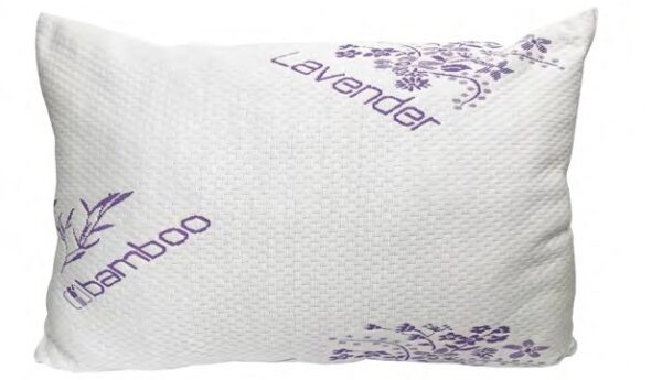 Lavender Infused Bamboo Pillow. 35% Rayon from Bamboo 65% Polyester. 100% Polyester Filling. Made in Canada.